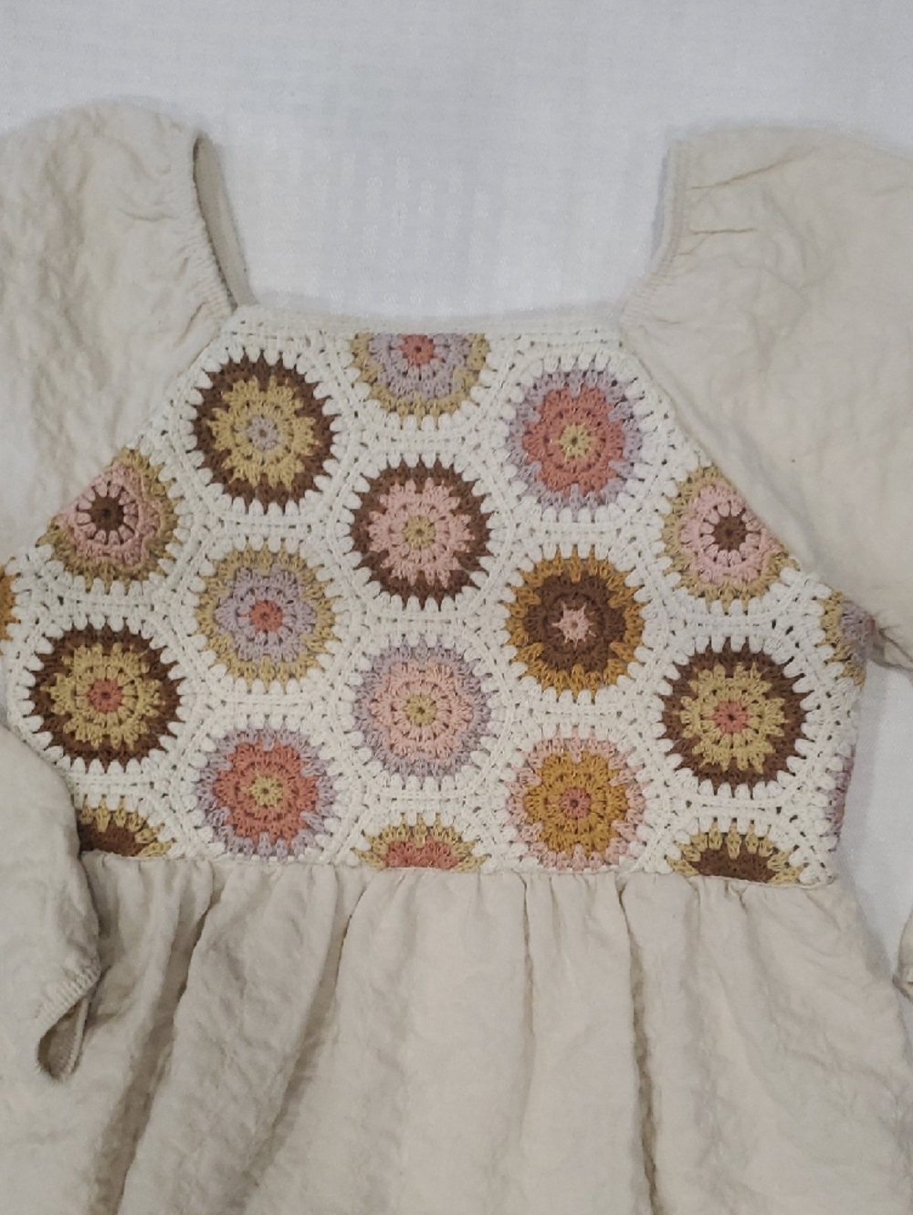 LC Lauren Conrad Cream Dress with Multicolor Crochet Yoke - Picture 5 of 9